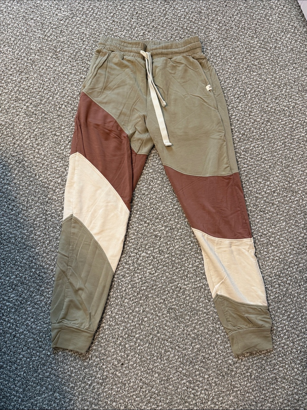 Glyder Colorblock Jogger Pants in Olive, Brown & Cream